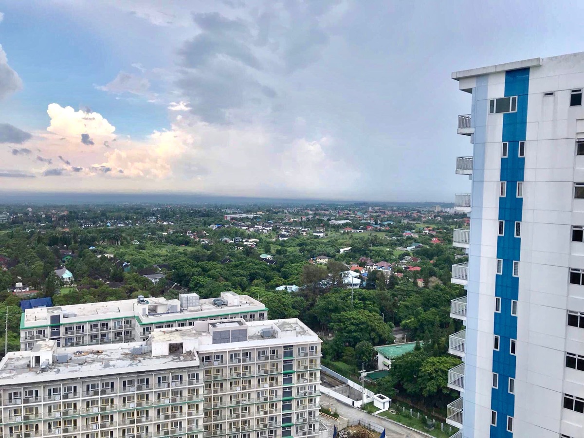 City skyline view from the unit balcony